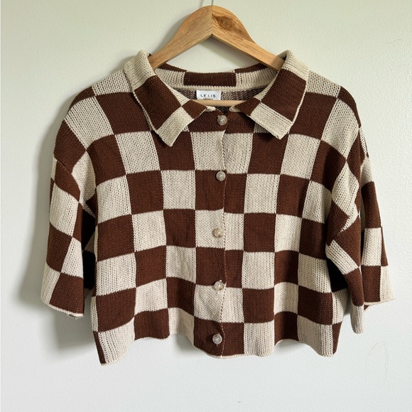 LE LIS short sleeve crop knit sweater, Size L - Picture 1 of 5